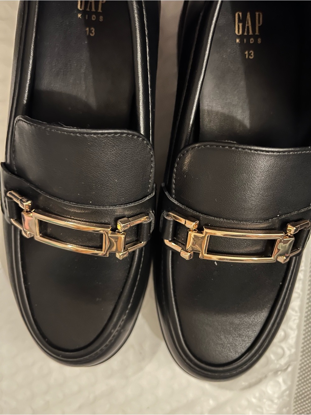 GAP Kids Black Loafers with Gold Buckle. NEW